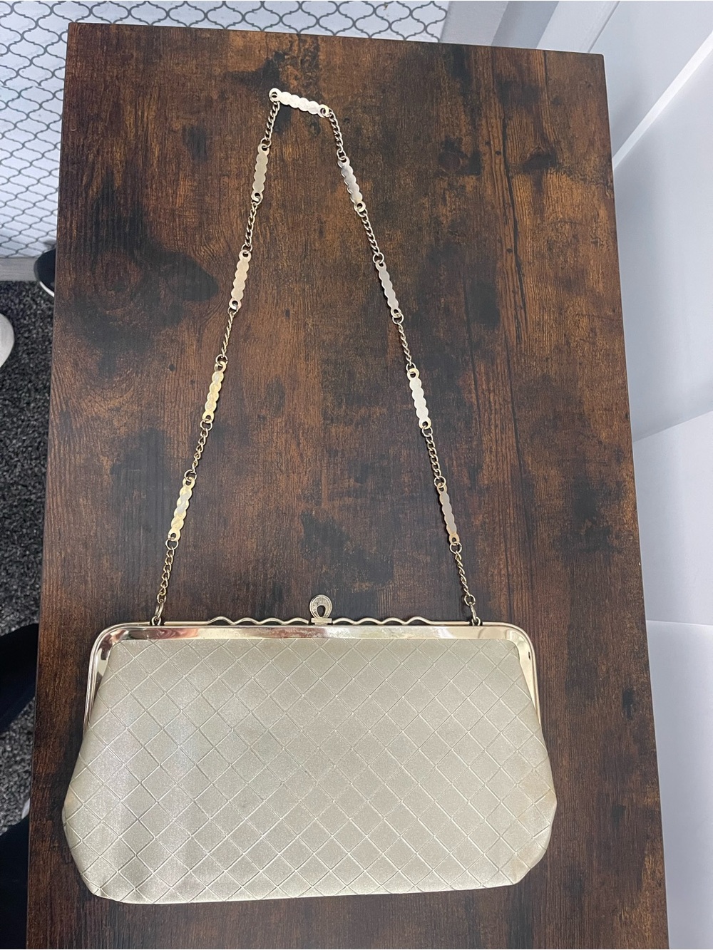 Gold Quilted Evening Wristlet with Decorative Chain